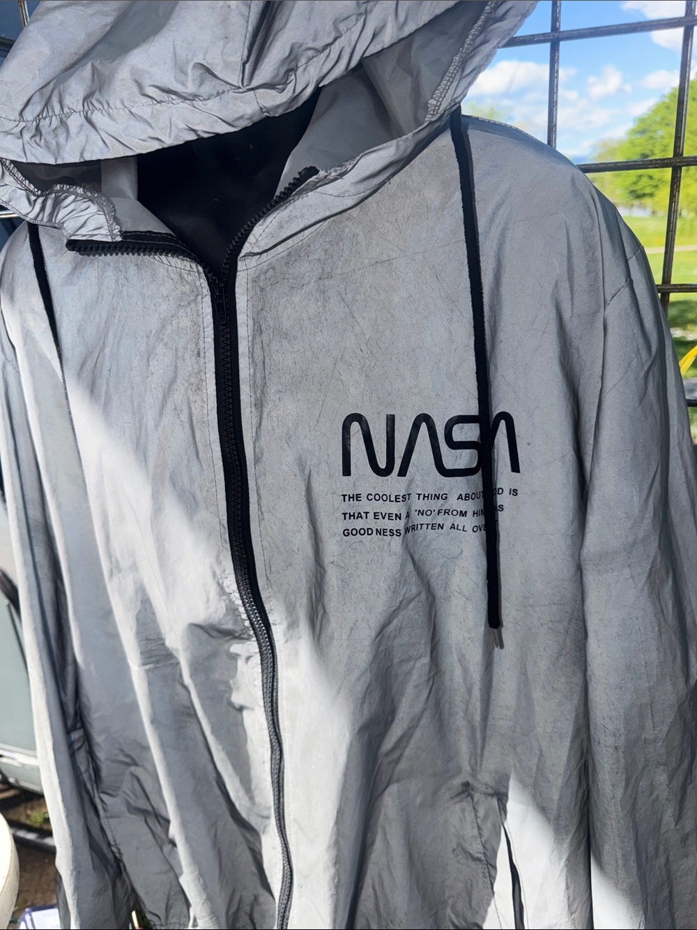 NASA Reflective Jacket Men’s Large Lightweight Zip Up Silver Streetwear